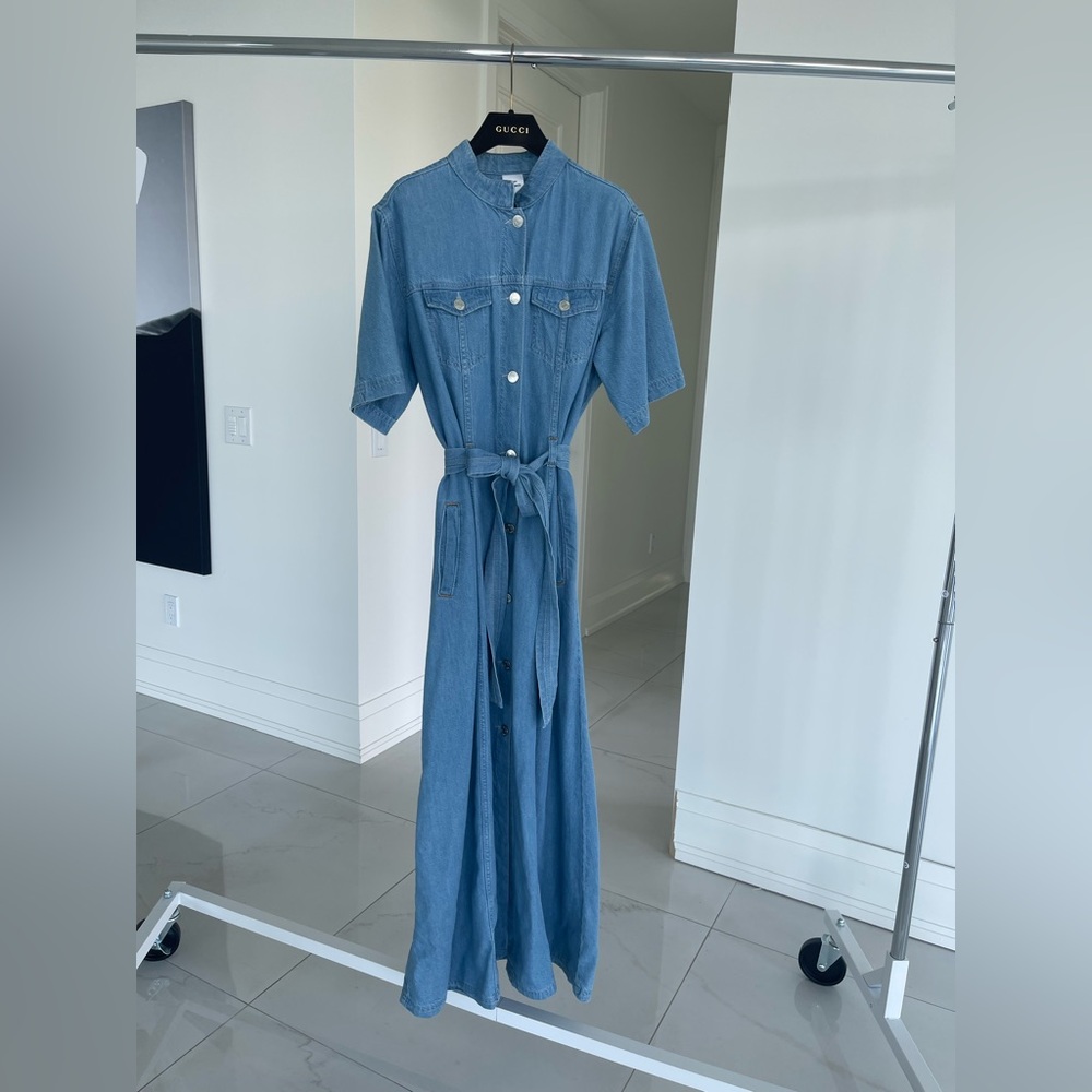 Blue Buttoned Tie Front Maxi Dress